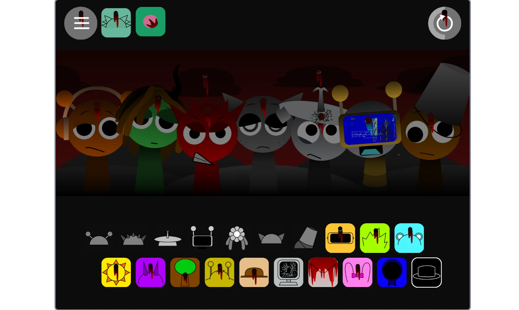 Sound selection menu in Incredibox Sprunki Tunner Treatment mod