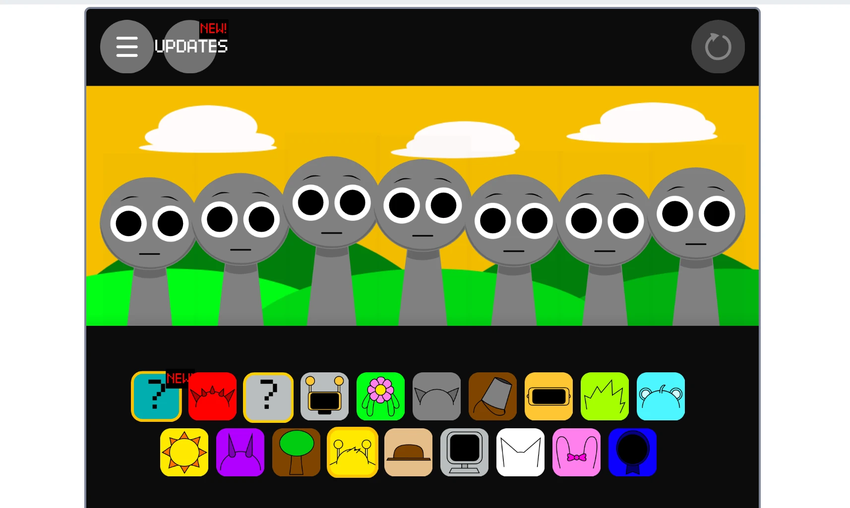 Not Sprunki gameplay interface and character selection
