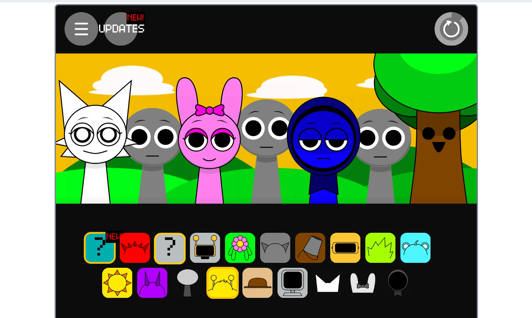 Not Sprunki character lineup and sound options
