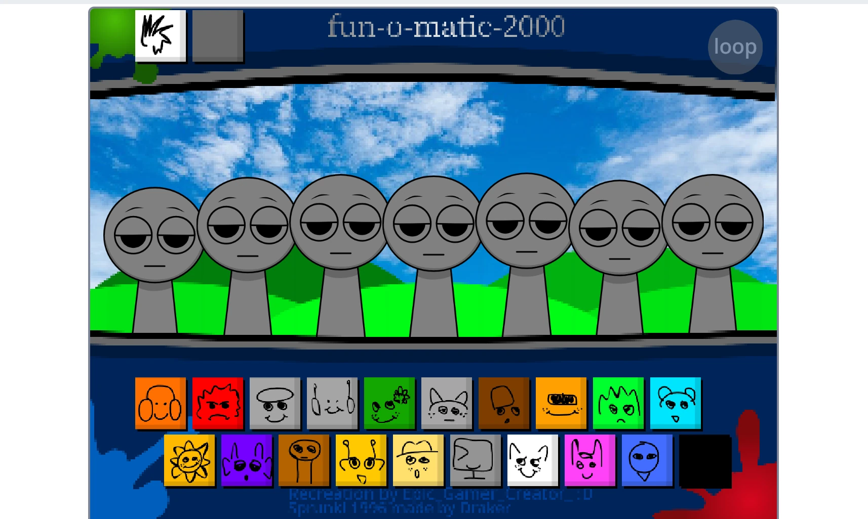 Sprunki 2006 gameplay showing the classic interface and character selection