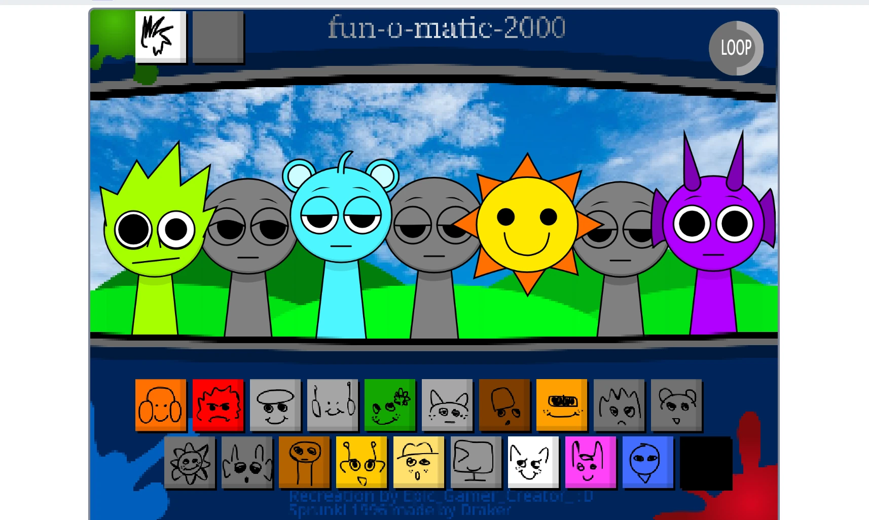 Completed music mix in Sprunki 2006 with active characters