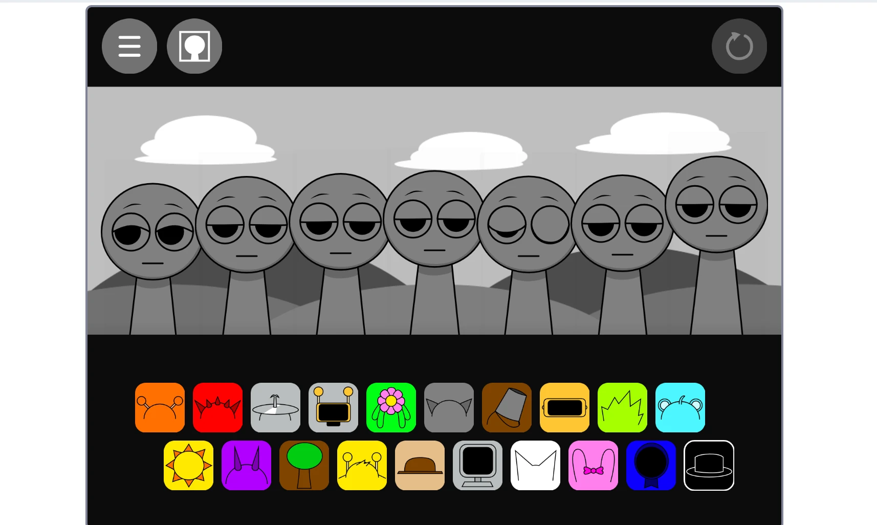 Monochrome character selection in Sprunki But They Lost Their Colour