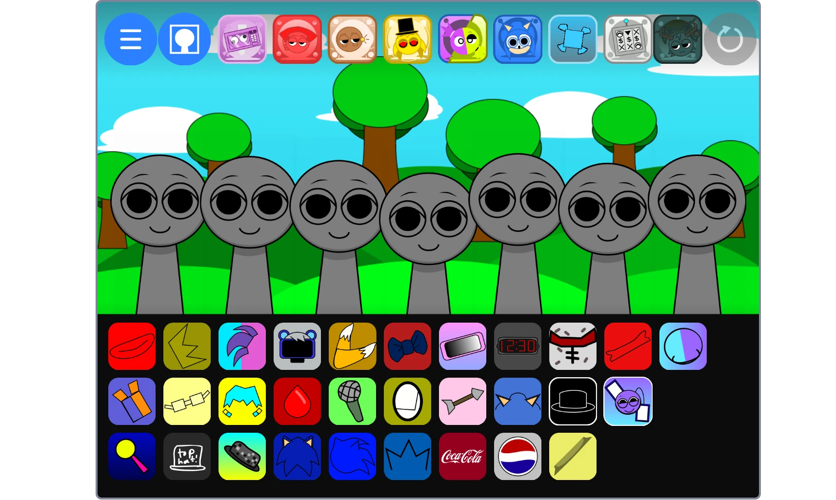 Sprunki Deluxe Your OCs Remix V2 character creation interface
