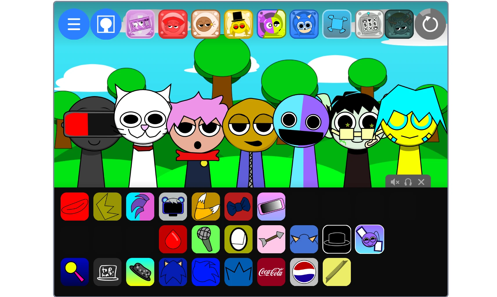 Sprunki Deluxe Your OCs Remix V2 gameplay with multiple characters on stage