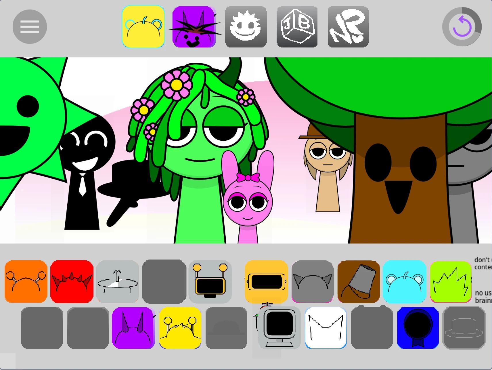 Complete character lineup in Sprunki Fiddlebops