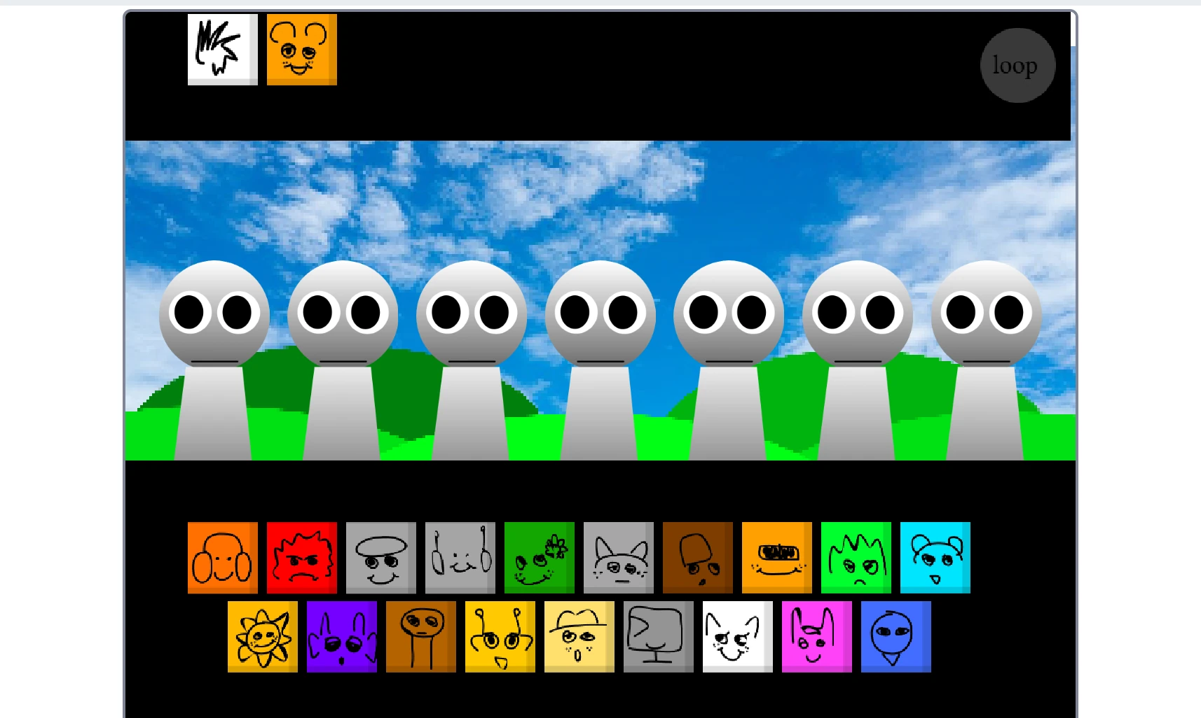 Sprunki Free to Play gameplay showing character selection screen