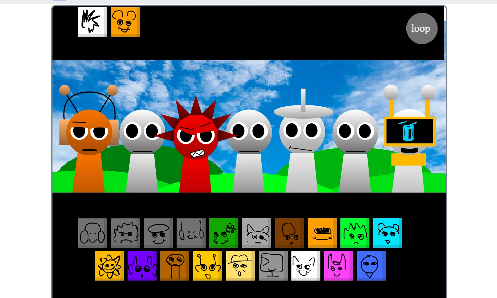 Sprunki Free to Play music creation interface with beatbox characters