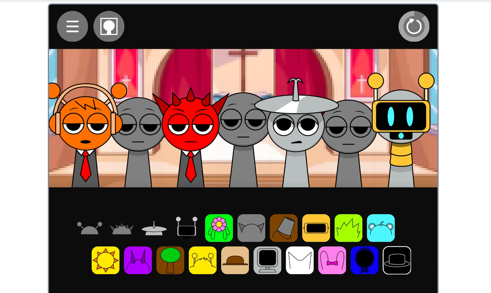 Sprunki Incredibox wedding character selection screen