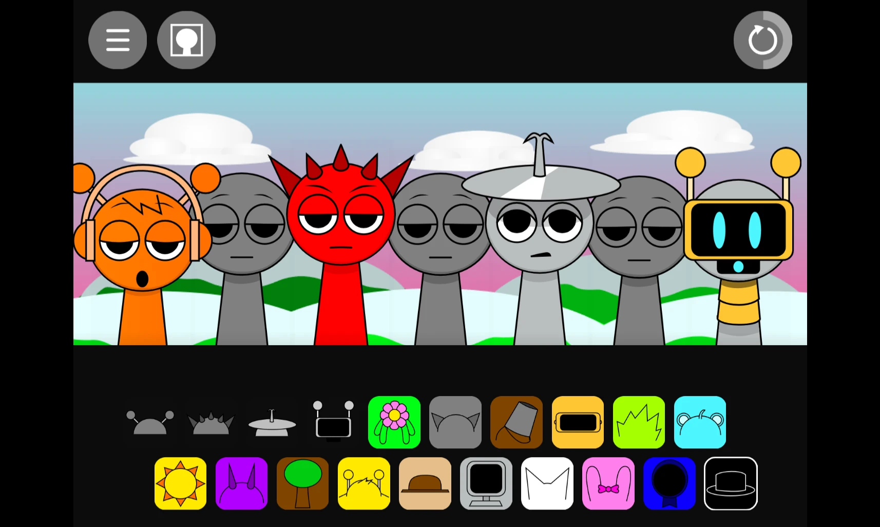 Character selection in Sprunki Kiss Edition Sprunki Kiss Edition character selection screen with romantic themes