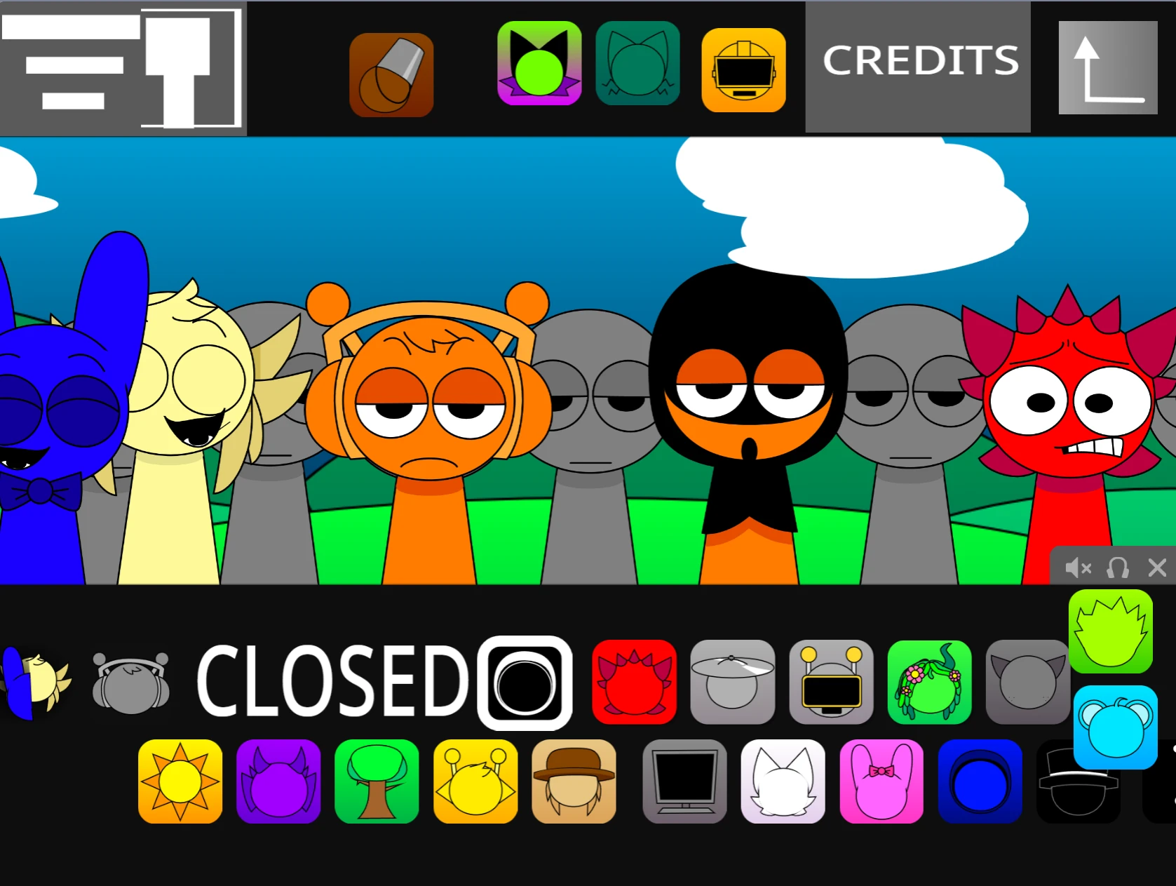 Character selection screen in Sprunki MSI Pyramixed 0.9