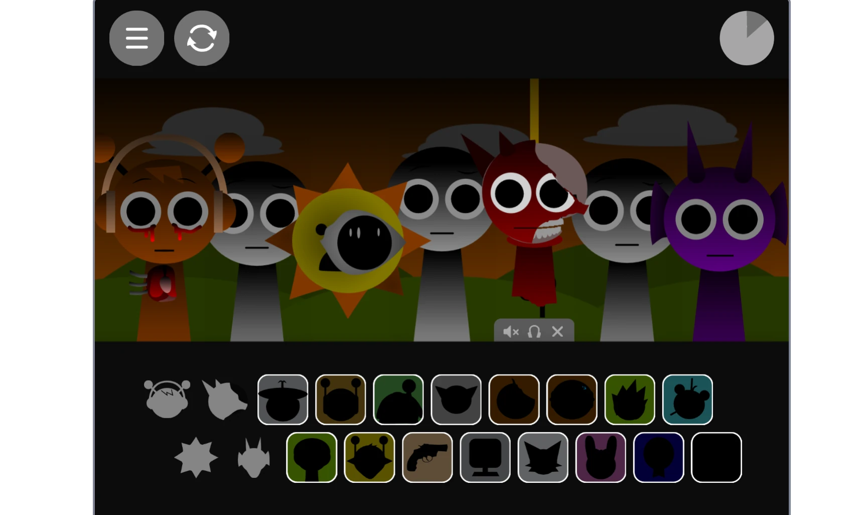 Sprunki Phase 1.7 gameplay showing character selection interface