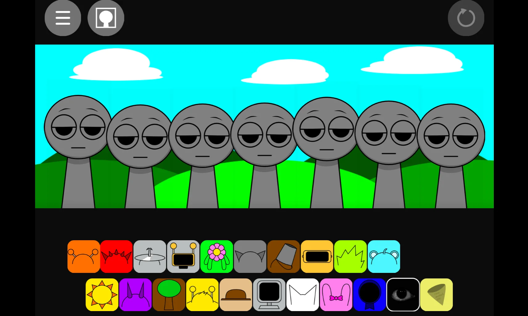 Sprunki character selection screen with colorful options