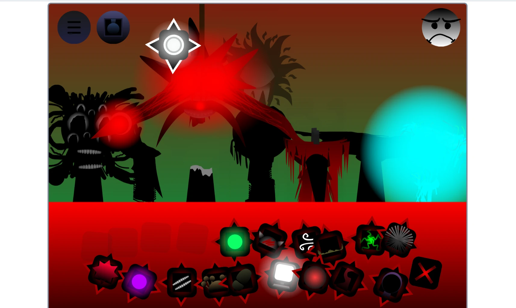 Sprunki Phase 15 character selection screen with horror-themed options