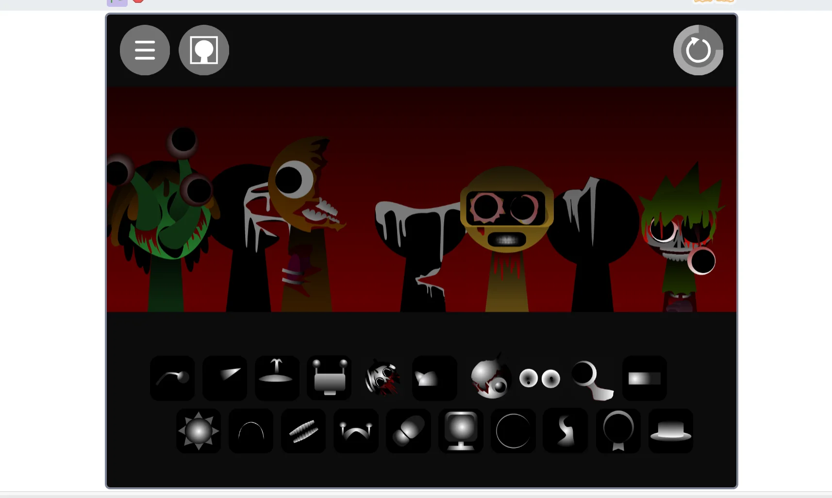 Sprunki Phase 2.7 Remake sound selection interface with horror themes