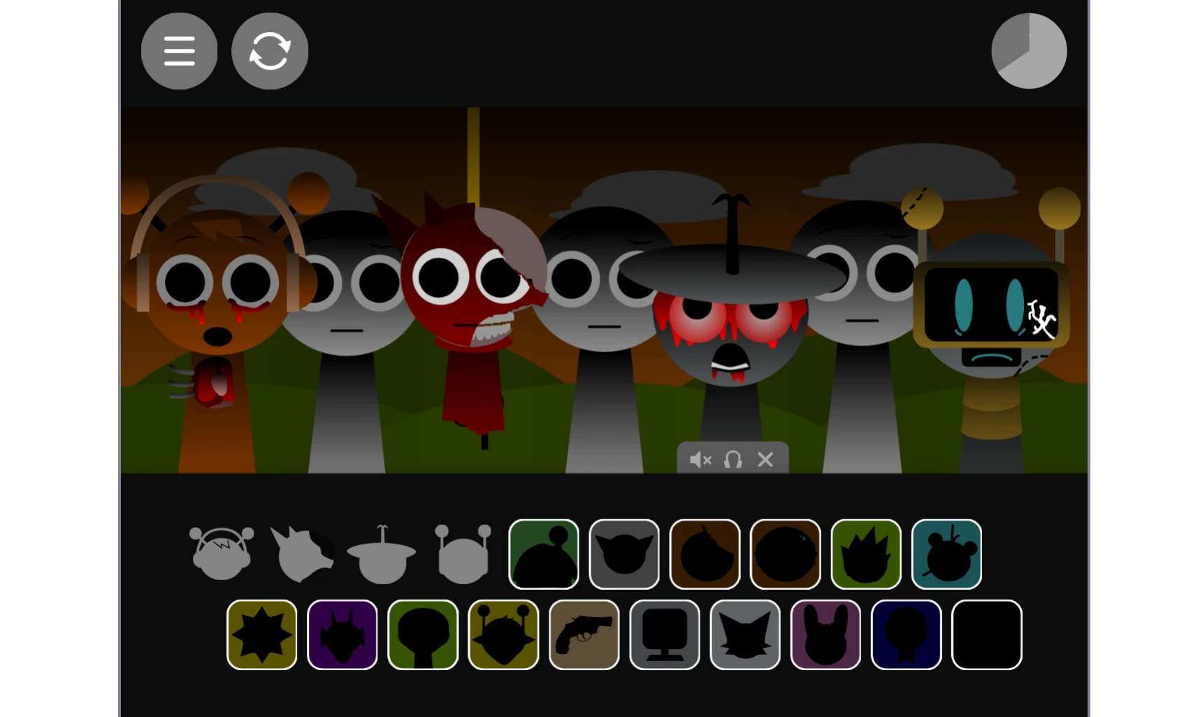 Character selection in Sprunki Phase 1.7 Online Sprunki Phase 1.7 Online gameplay showing character selection