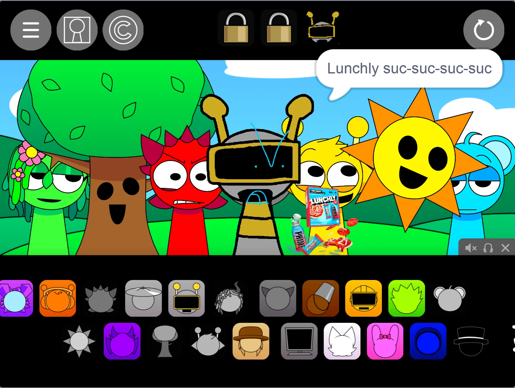 Sprunki Pyramixed 0.9 But Animated gameplay interface and controls Gameplay interface of Sprunki Pyramixed 0.9 But Animated