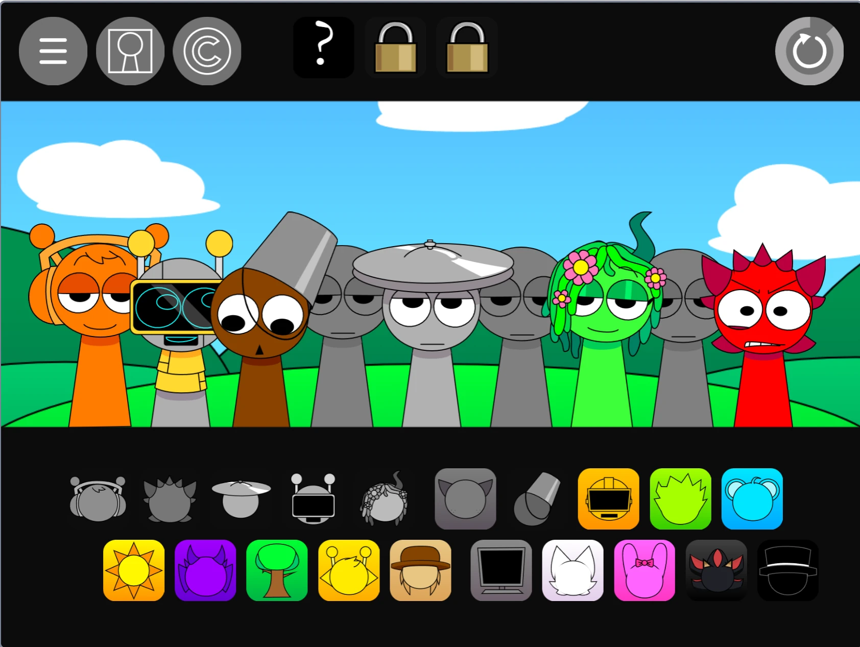 Shadow Characters Selection in Sprunki Pyramixed 0.9 But With Shadow Shadow characters lineup in Sprunki Pyramixed 0.9 But With Shadow