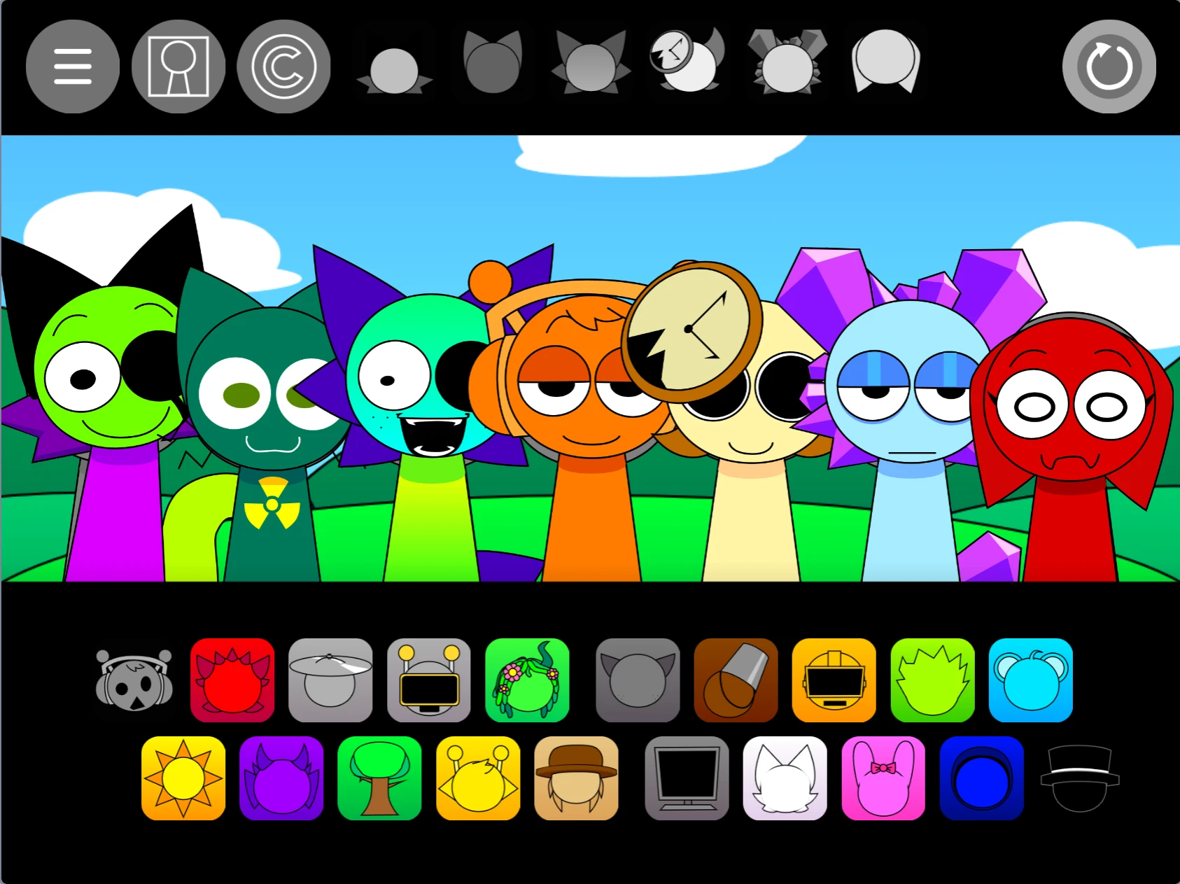 Main gameplay interface of Sprunki Pyramixed 0.9 My Version NFE Sprunki Pyramixed 0.9 My Version NFE Main Interface