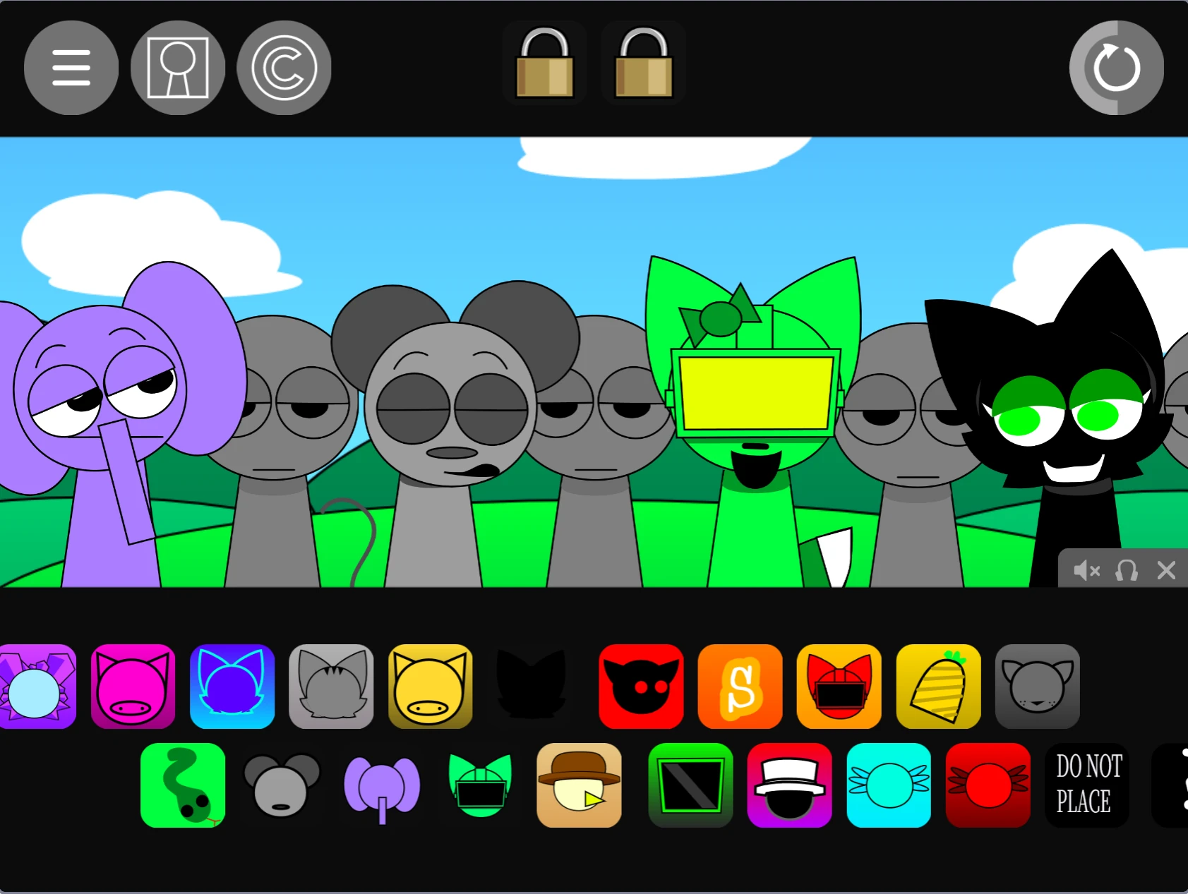 Sound mixing interface in Sprunki Pyramixed 0.9 Piglet Playz