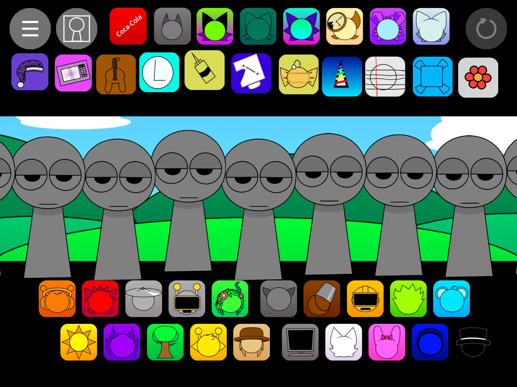 Main gameplay interface of Sprunki Pyramixed 0.9 v2 Sprunki Pyramixed 0.9 v2 gameplay showing pyramid interface and character selection