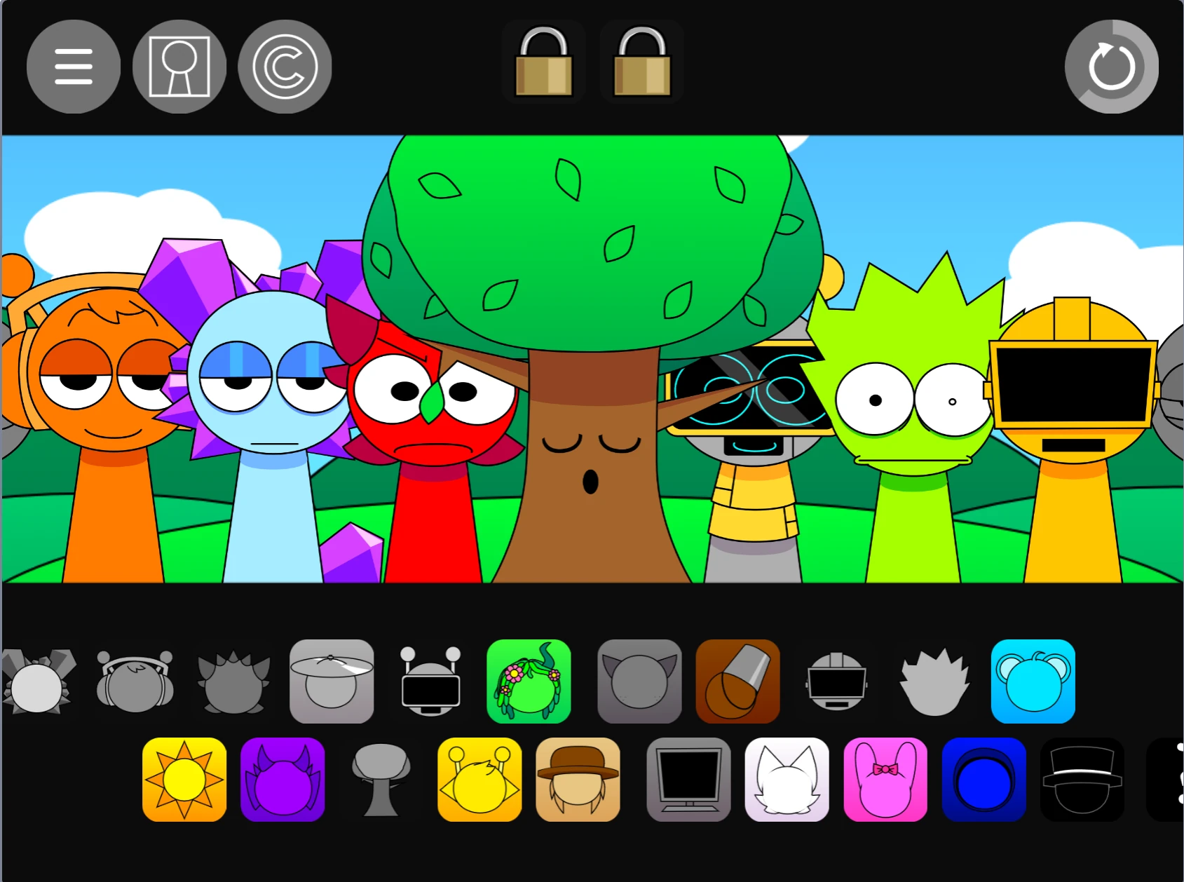 Dark horror interface design in Sprunki Pyramixed 0.9