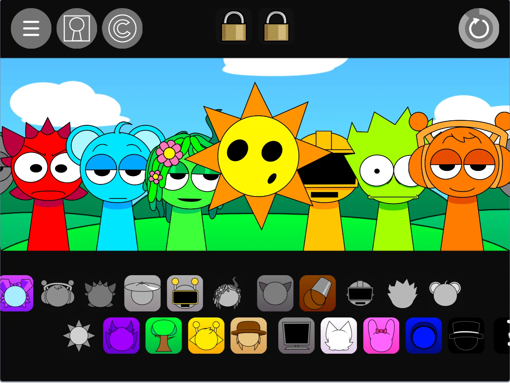 Complete horror character lineup in Sprunki Pyramixed 0.9