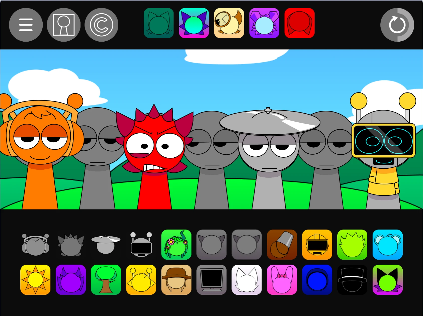Modified gameplay interface of Sprunki Pyramixed 0.95 But Edited