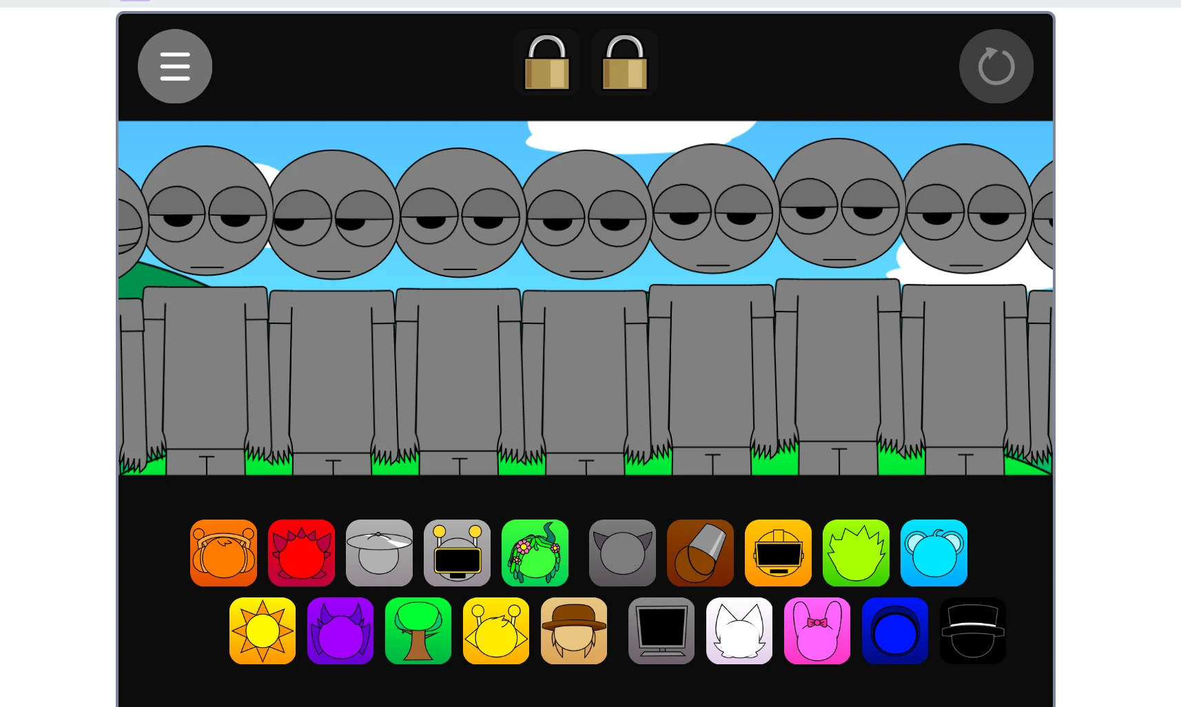Sprunki Pyramixed Human Edition character selection screen