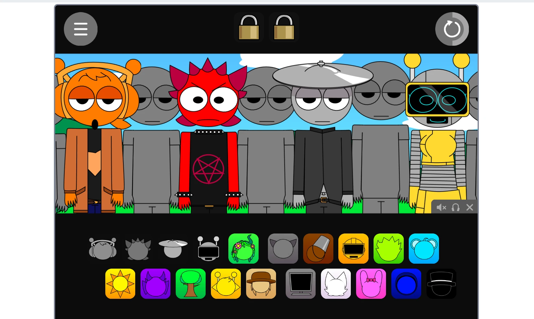 Sprunki Pyramixed Human Edition gameplay with multiple characters active