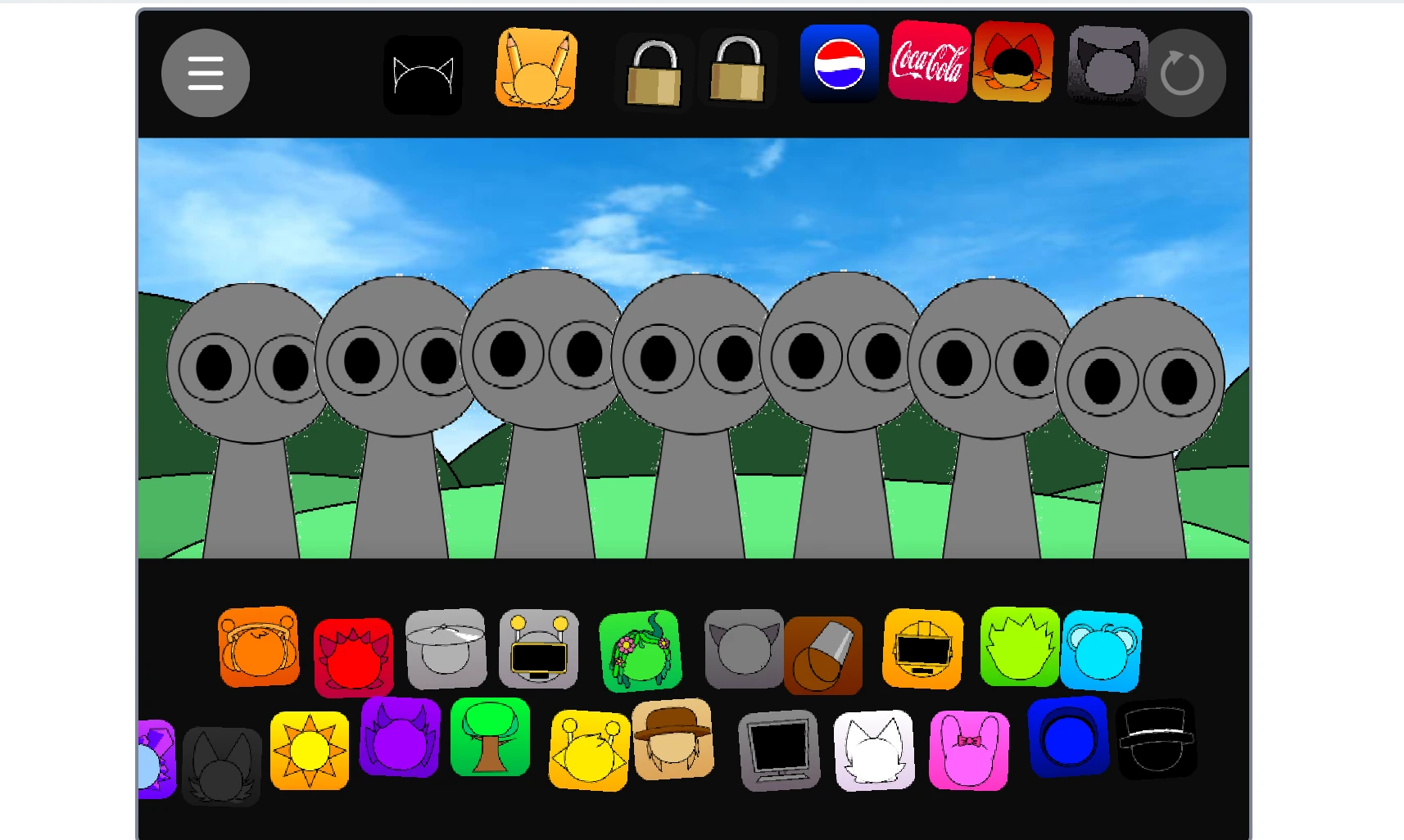 Sprunki Pyramixed Regretful V2 horror-themed gameplay interface