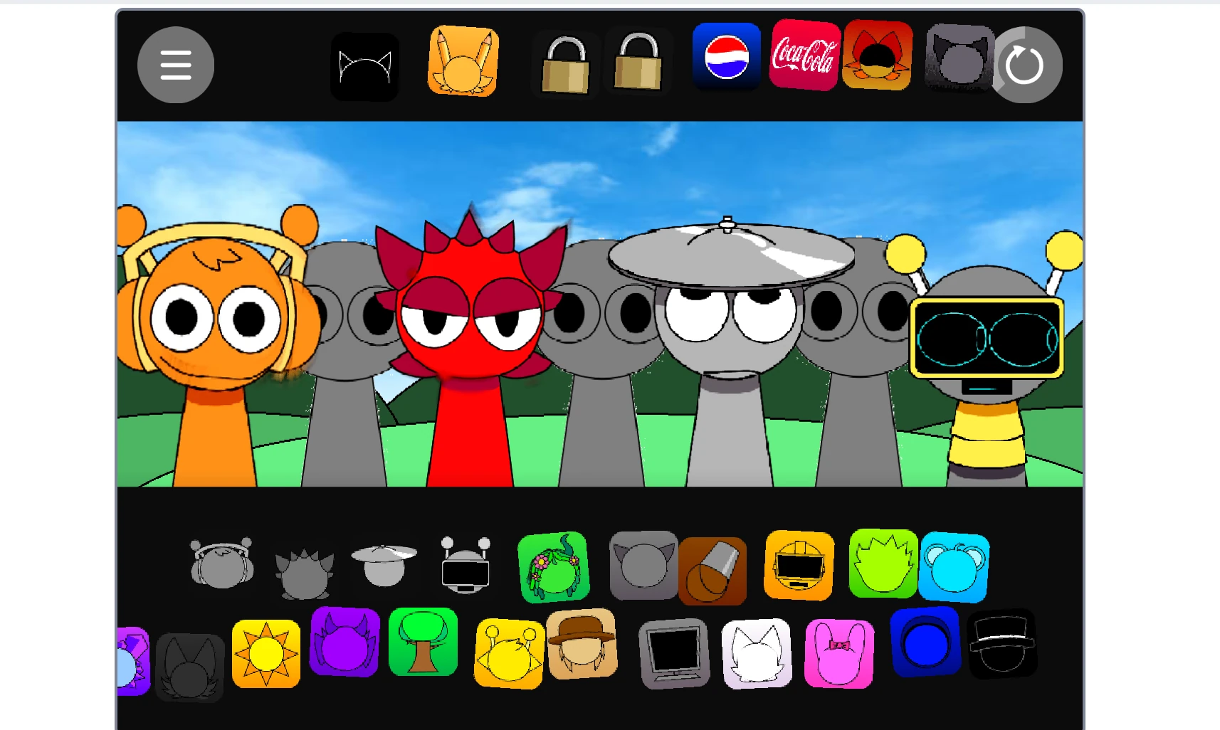 Distorted character designs in Sprunki Pyramixed Regretful V2