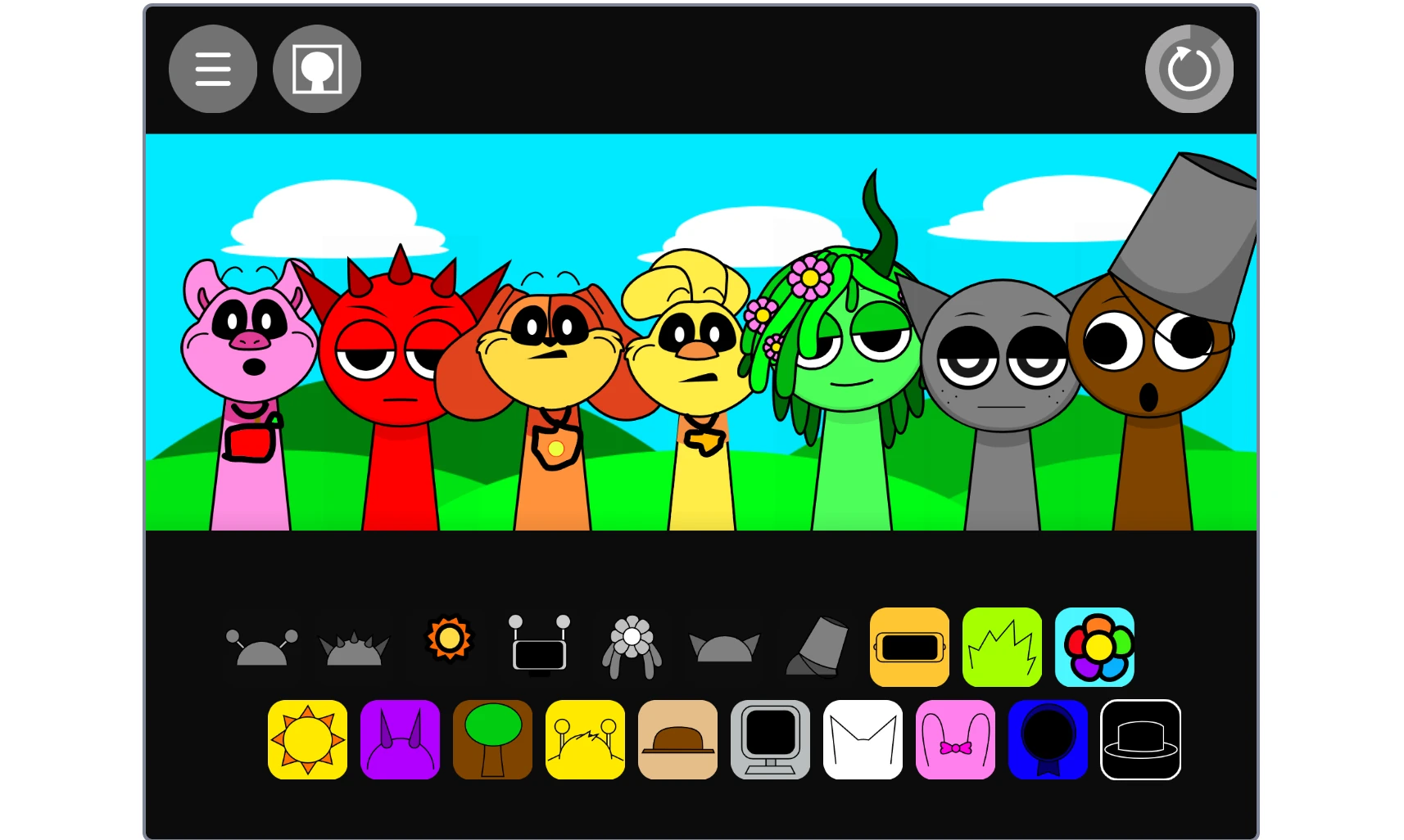 Sprunki Smiling Critters gameplay with colorful animal characters