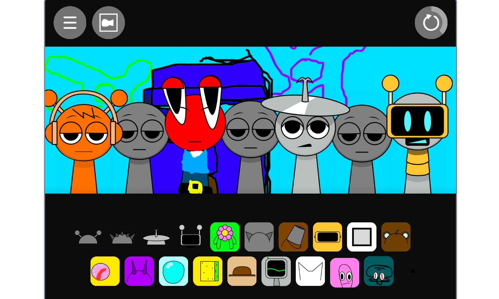 Sprunki Spongebob Mod character selection screen