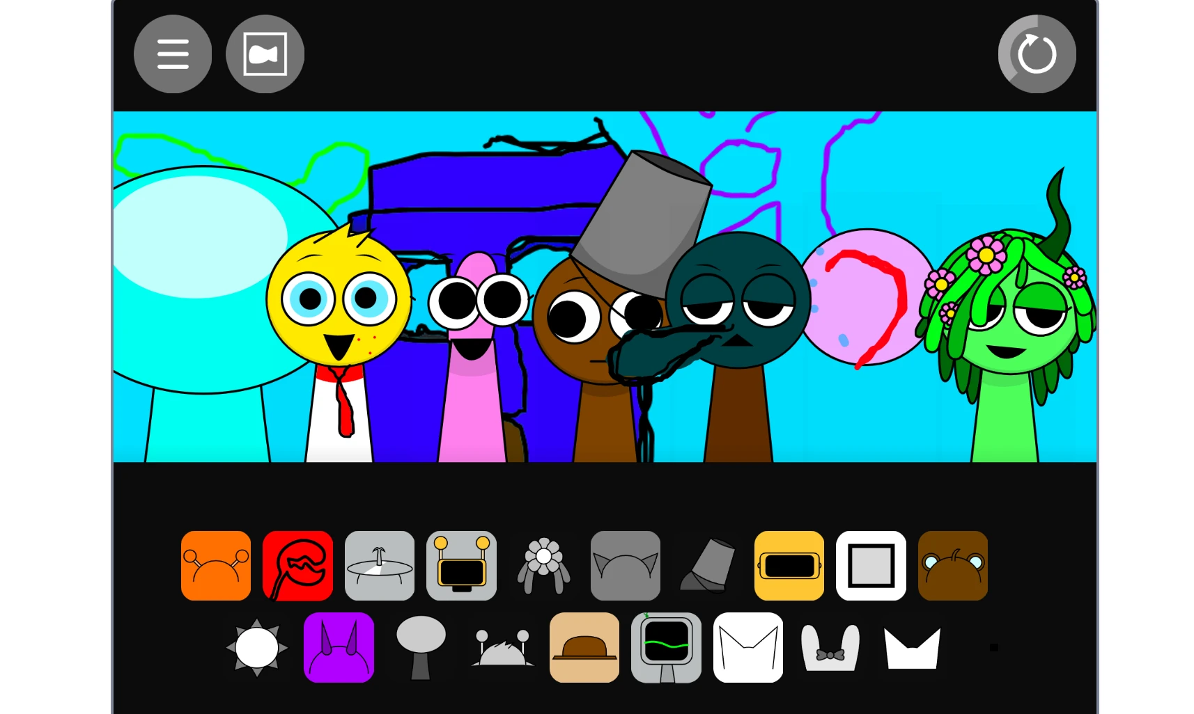Complete character roster in Sprunki Spongebob Mod