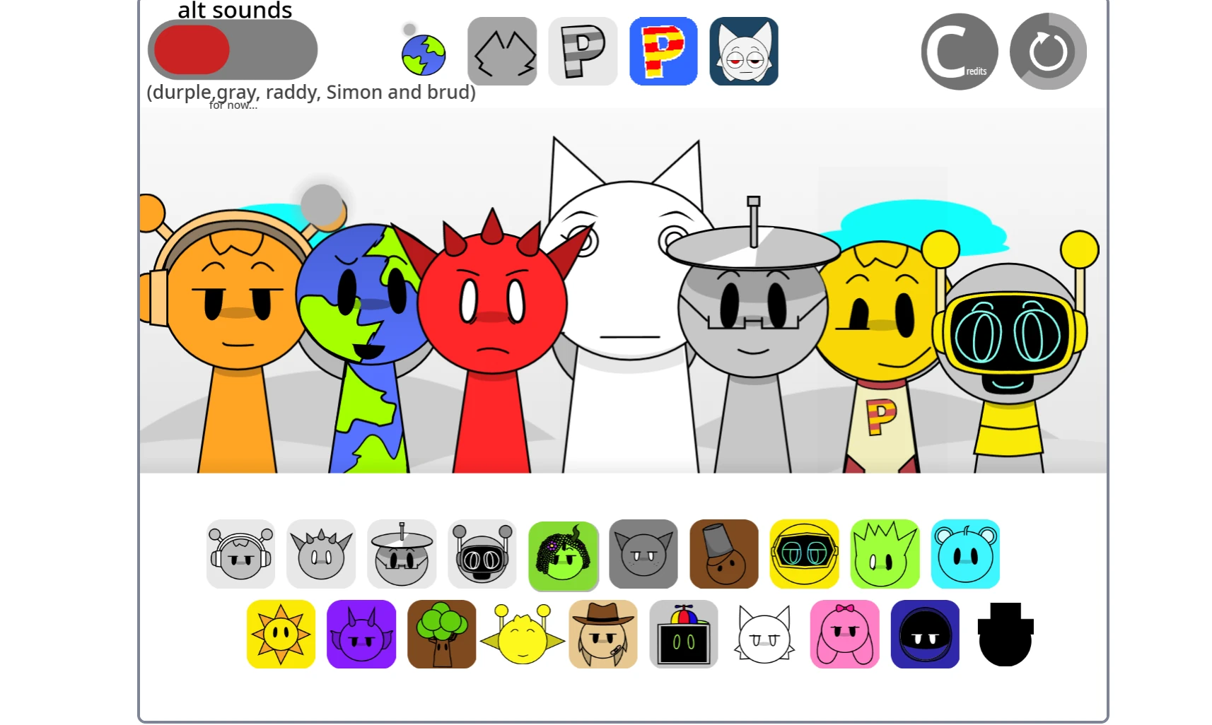 Sound selection menu in Sprunki Super Tunes Recreation Remix