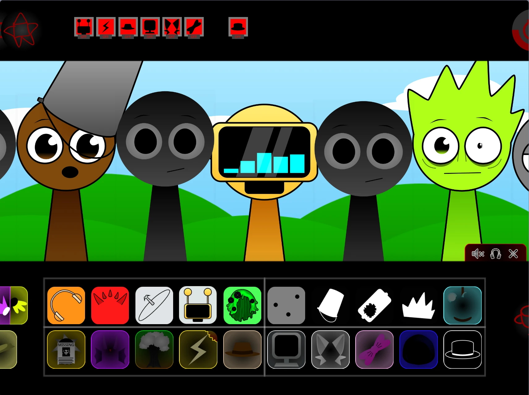 Character selection screen in Sprunki Swap Retextured Phase 1 Sprunki Swap Retextured Phase 1 character selection screen