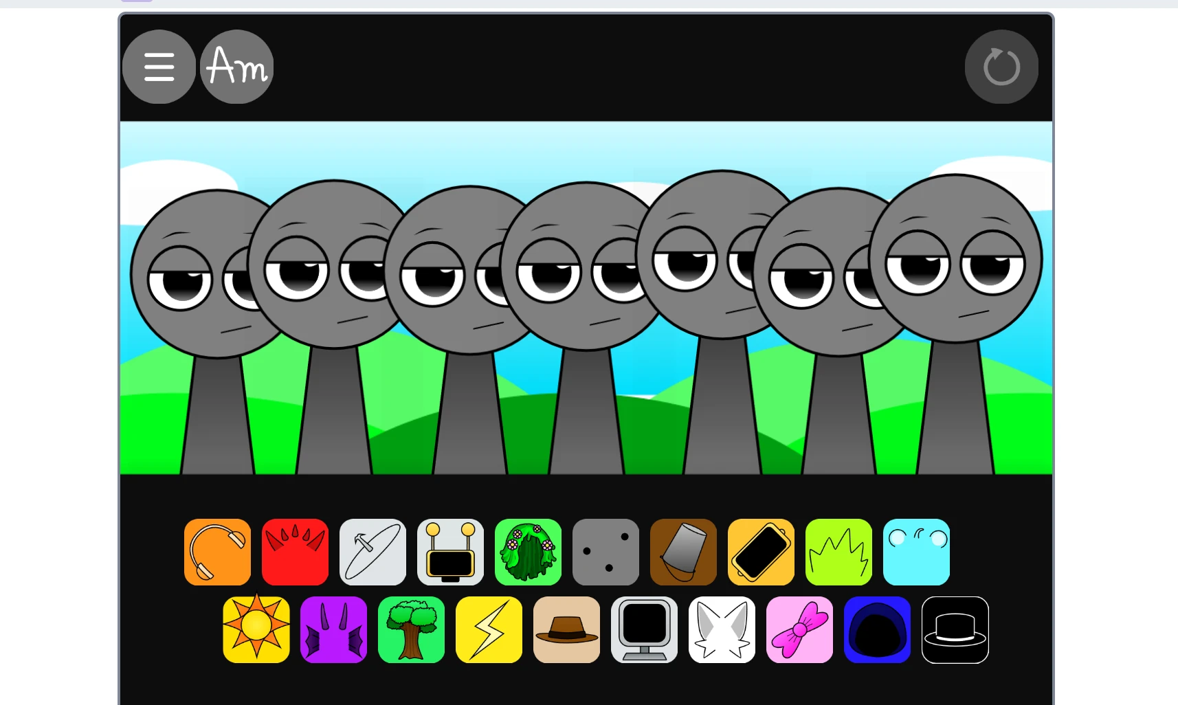 Character selection screen in Sprunki Swap Showcase Phase 1 Sprunki Swap Showcase Phase 1 character selection interface