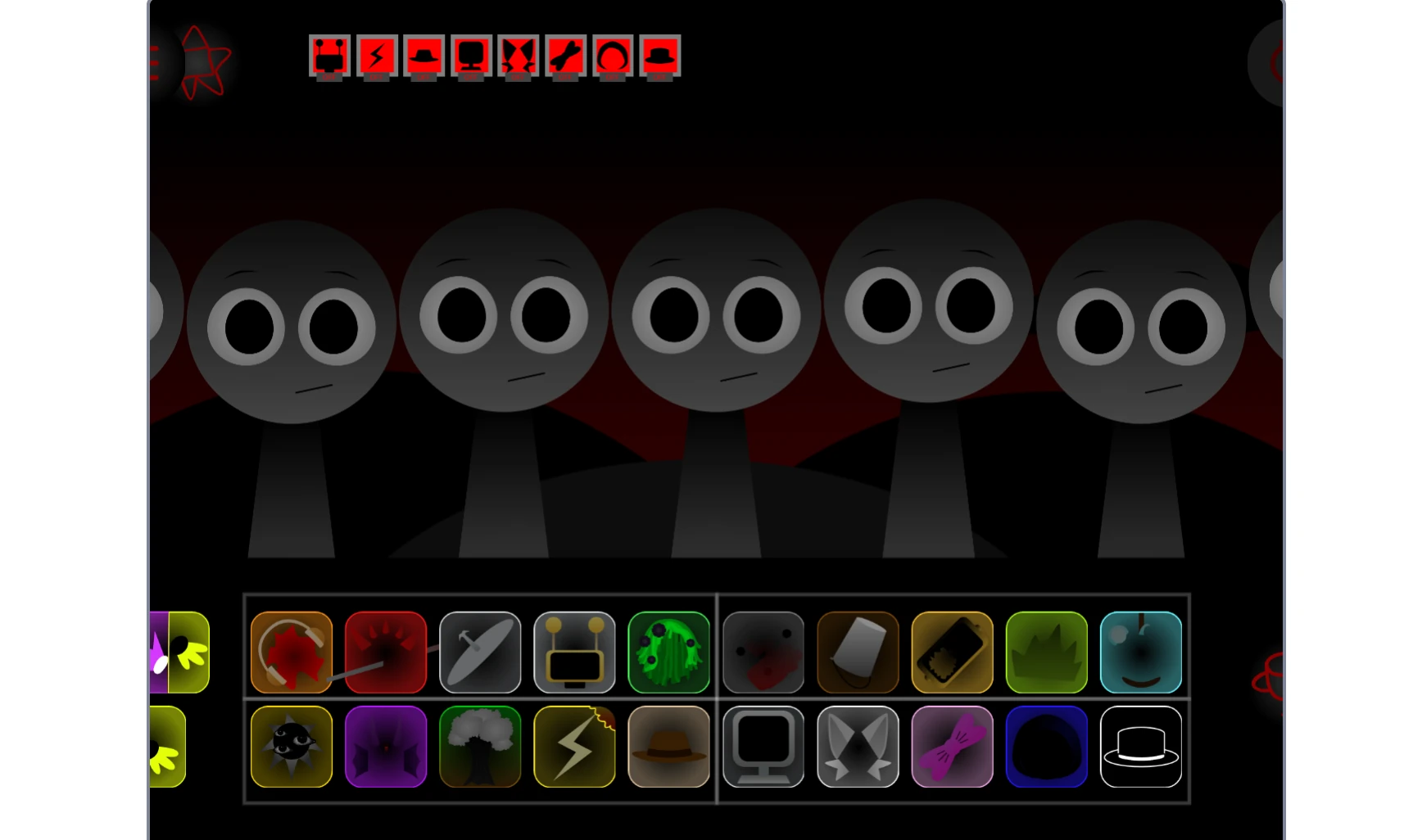 Sprunki Swapped Retextured robot mod main interface with Kiki and Bouba as robots