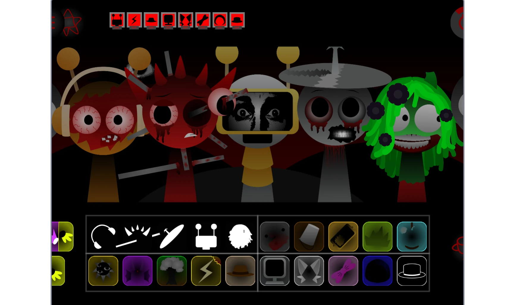 Character selection screen in Sprunki robot mod showing mechanical options