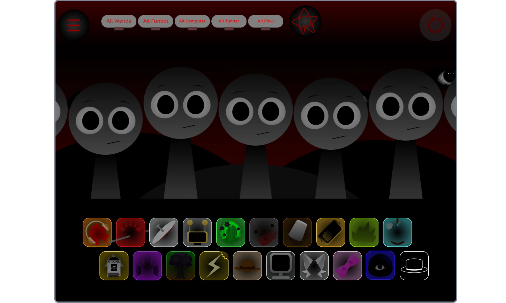Sprunki Swapped Retextured character selection screen with new textures
