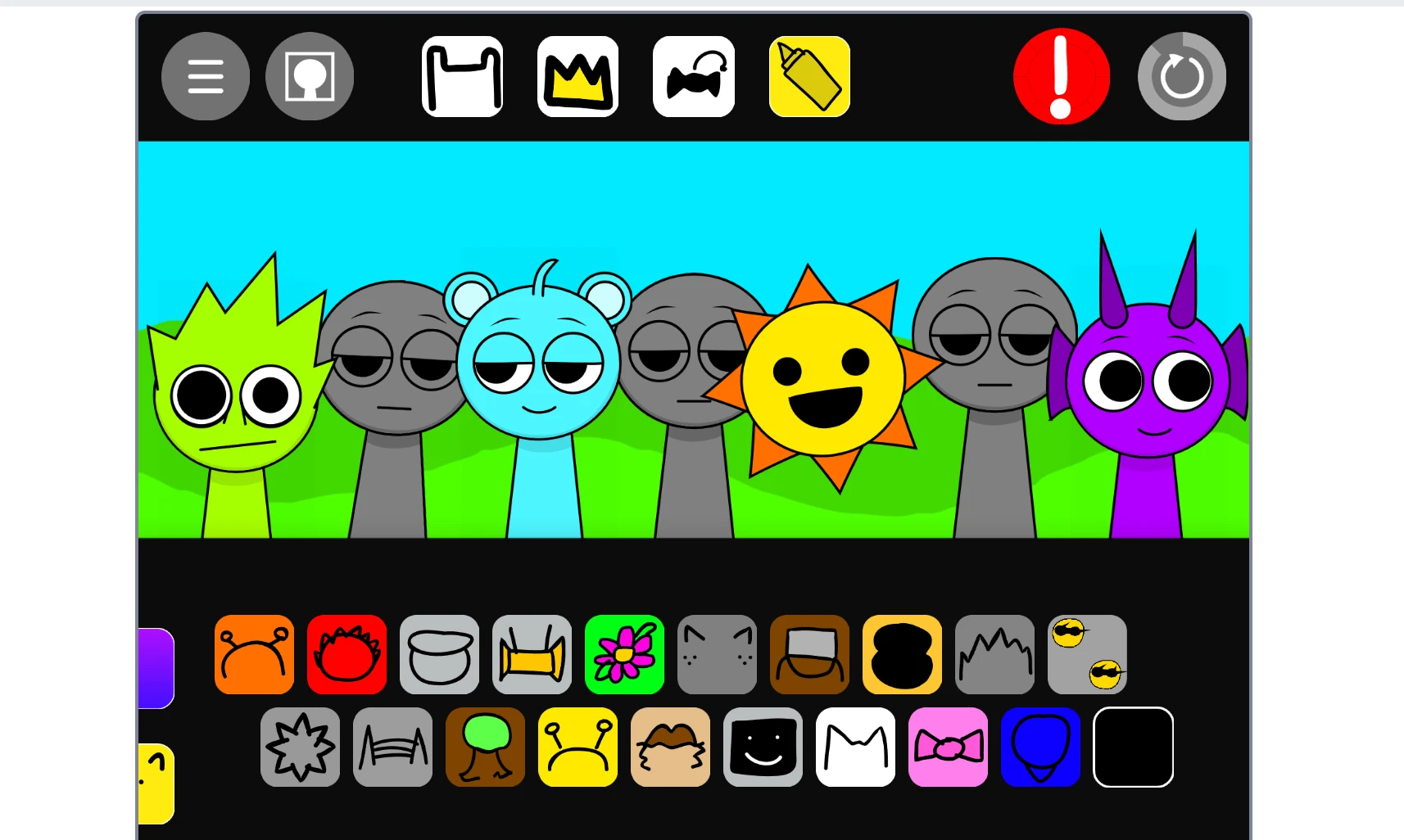 Dragging sound icons to characters in Sprunkid music game