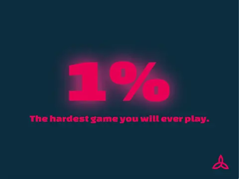 Logo for the extremely difficult game '1%' featuring a red bullet hell backdrop.