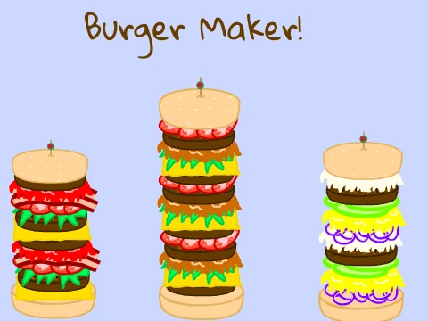 Burger maker game interface for building a burger