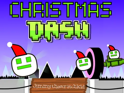 Christmas Dash game logo featuring festive Geometry Dash style