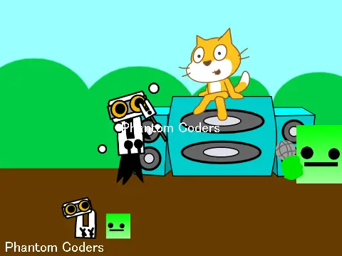FNF Battle of Scratchers game logo featuring Flying Dino92 vs Phantom Coders battle