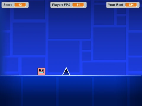 Geometry Dash 1 gameplay showing beginner-friendly obstacles