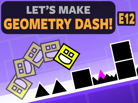 Classic Geometry Dash gameplay screenshot with cube icon and obstacles