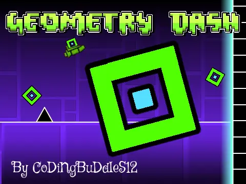 Geometry Dash game cover showing cube character and colorful geometric obstacles