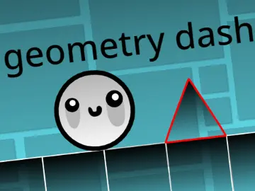 Geometry Dash game playable with tap controls, featuring skin and volume buttons