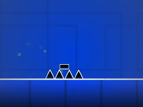 Simple Geometry Dash game interface with character and obstacle